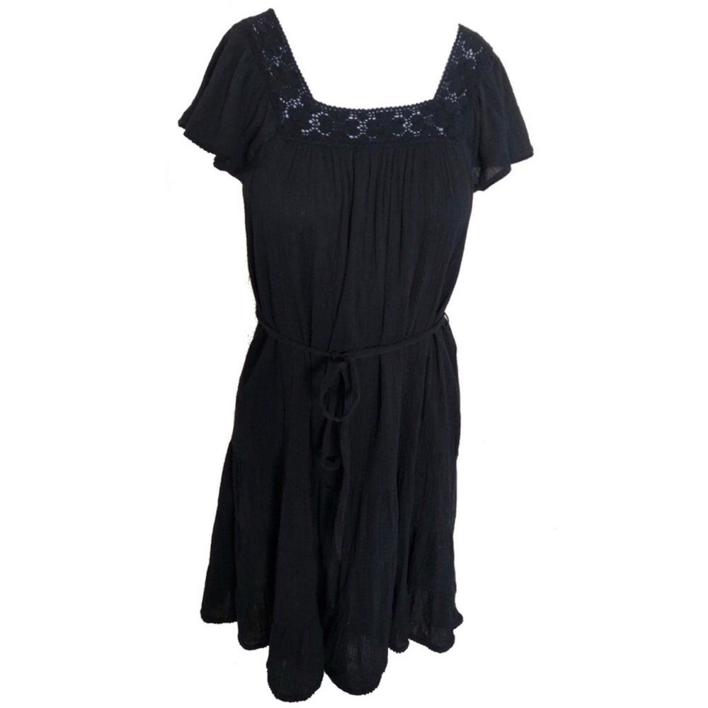 Vintage H&M Black Dress with Crochet Neckline
